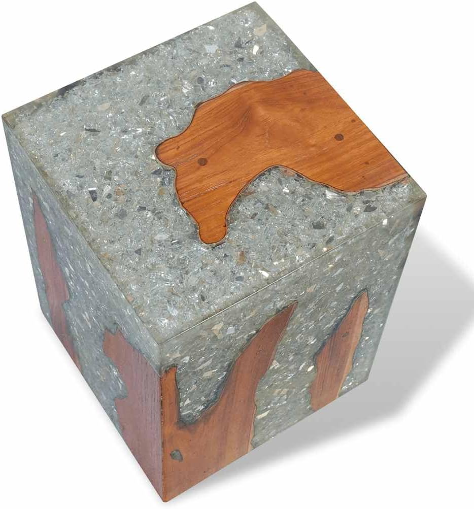 vidaXL Teak Massivholz Hocker Sitzhocker Fusshocker Beistelltisch Harz 30x30x40cm