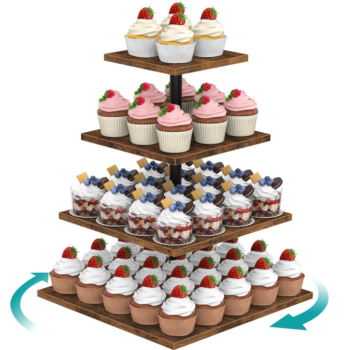 ELITEROO Cupcake-Ständer mit 4 Ebenen, 360 Grad drehbarer Cupcake-Ständer für 50 Cupcakes, quadratis