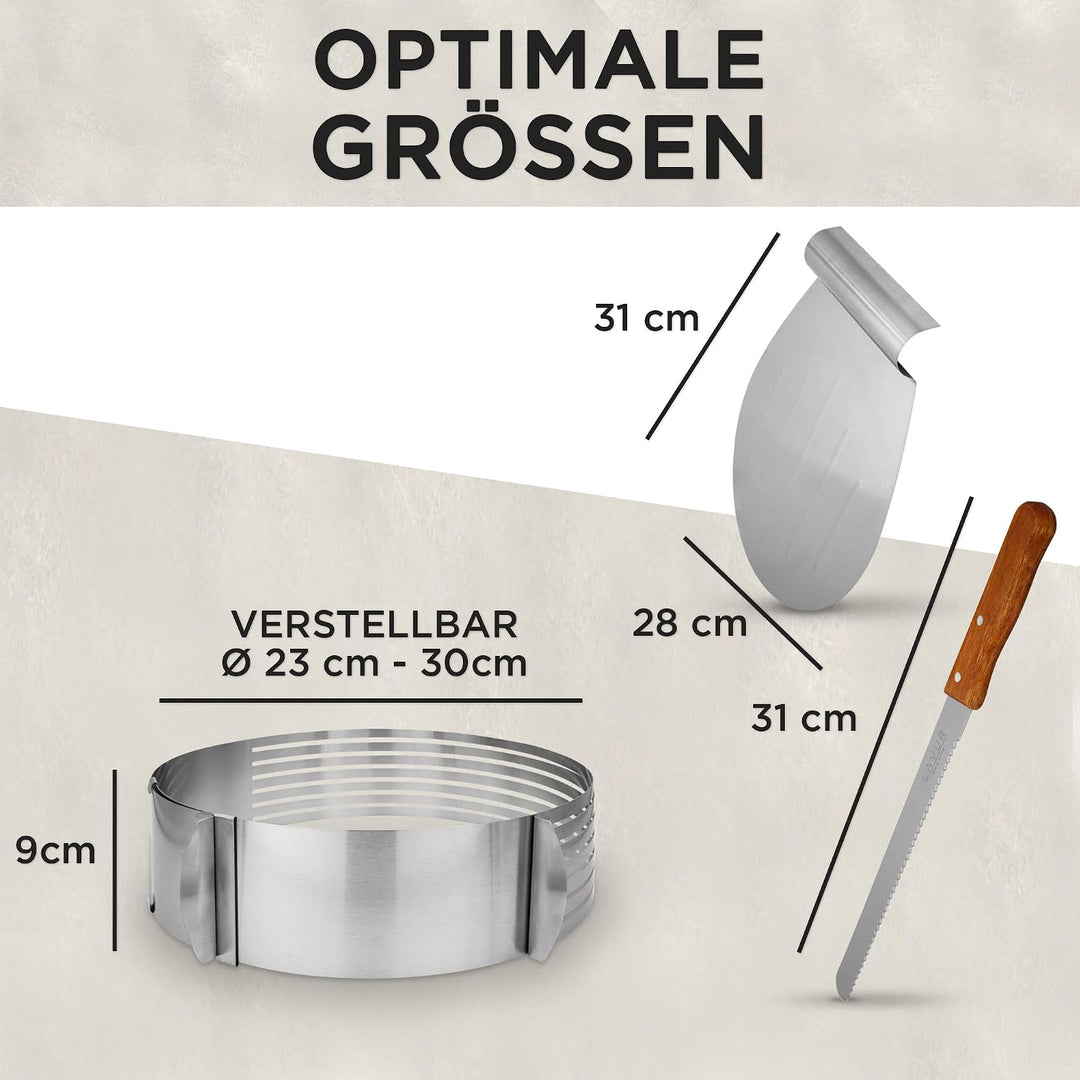 Tortenring - Backform im 3er Set aus Tortenring, Kuchenretter und Küchenmesser - hochwertiges Design