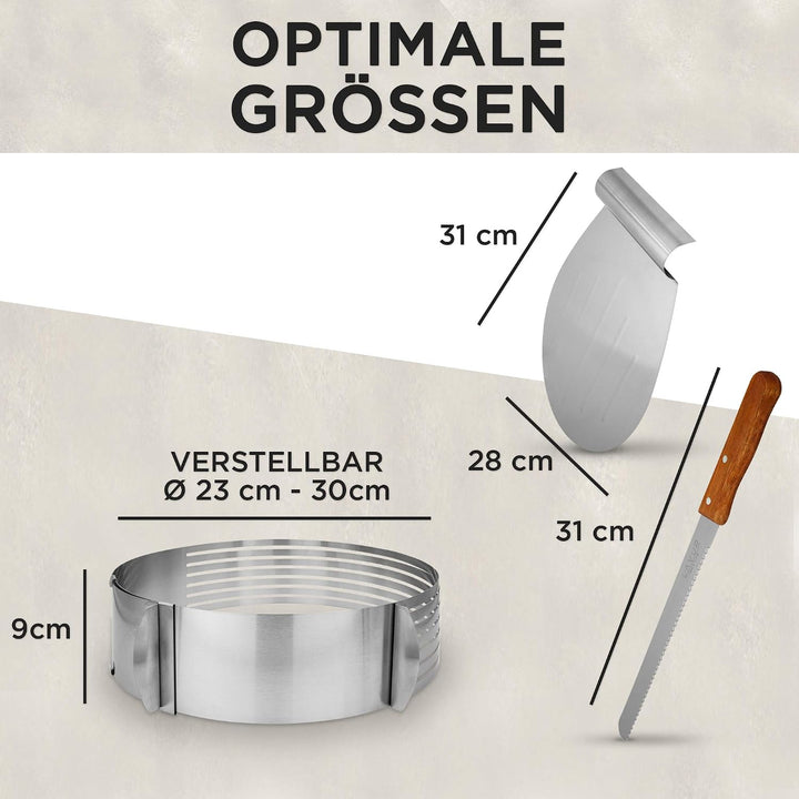 Tortenring - Backform im 3er Set aus Tortenring, Kuchenretter und Küchenmesser - hochwertiges Design