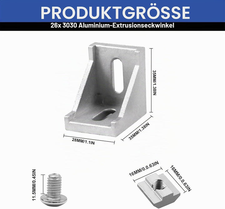 iMetrx 26 Stück 30x30 Aluprofil Aluwinkel Eckverbinder Aluprofil 30x30 Winkel (Silber) von 3030 Silb