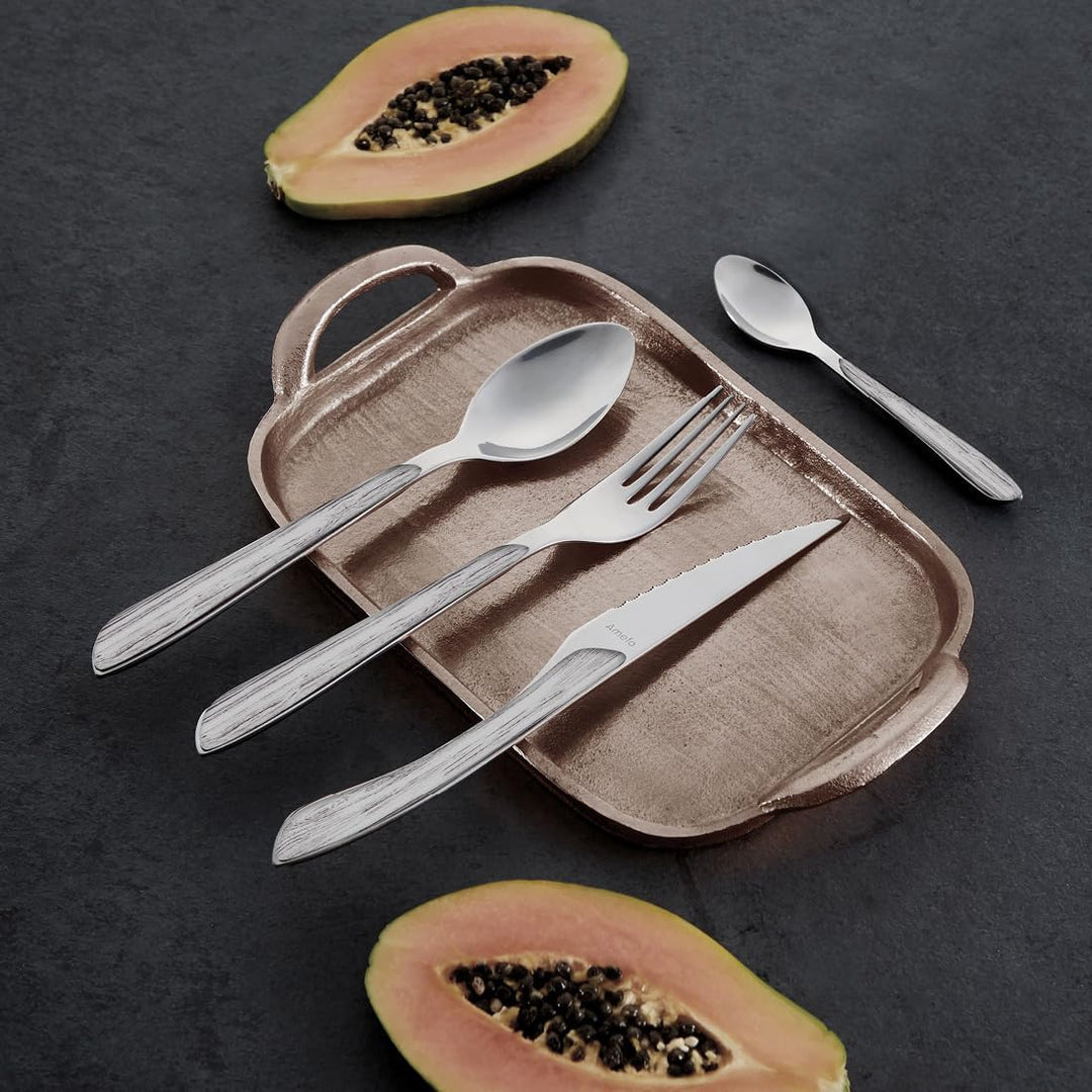 Amefa ECLAT Besteck Set | NATURE Grau Holz | Essbesteck 24-teilig für 6 Personen | Edelstahl rostfre