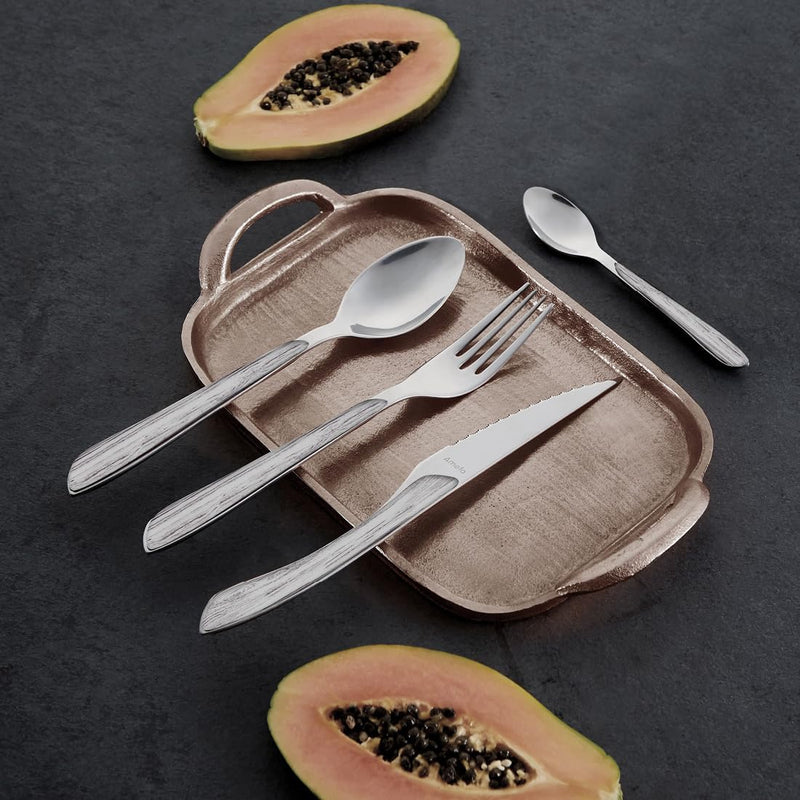 Amefa ECLAT Besteck Set | NATURE Grau Holz | Essbesteck 24-teilig für 6 Personen | Edelstahl rostfre