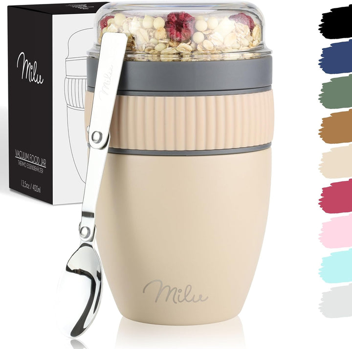 Milu Müslibecher to go 400ml I isolierter Edelstahl Joghurtbecher für Müsli I auslaufsicherer Becher