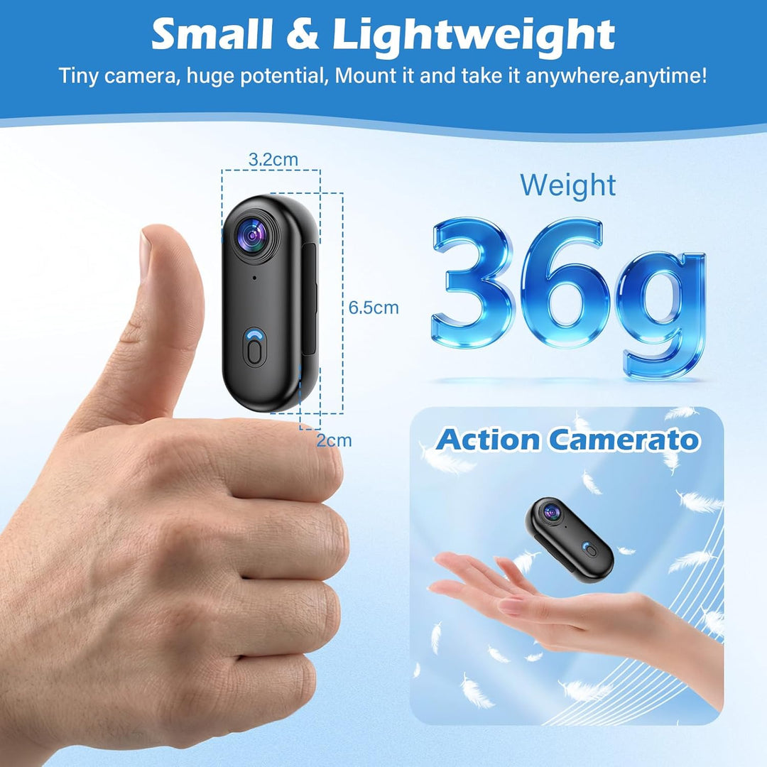 Pudet Luo Action Cam WiFi,32 GB Mini Bodycam Körperkamera mit 360° Action Kamera, HD1080P Sportkamer