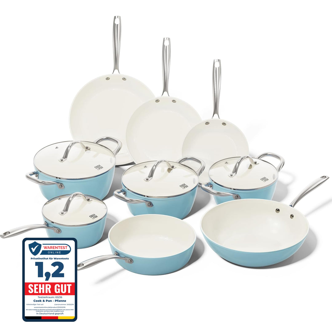 Cook & Pan - Go Blue Topfset und Pfannenset 9-teilig-Induktionsgeeignet-PFAS frei Keramik-Beschichtu