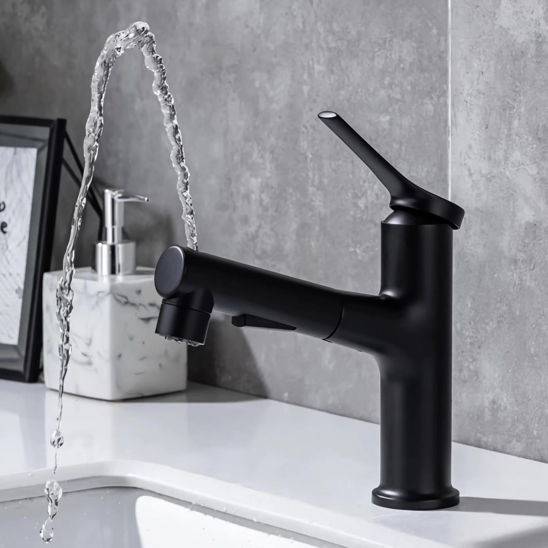 Wasserhahn Bad Ausziehbar, Ausziehbare Waschtischbatterie mit 2 Sprühmodi heiss und kalt Zweifach-Re