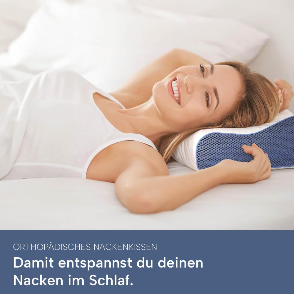 Orthopädisches Nackenstützkissen Memory Foam - Höhenverstellbares Nackenkissen entlastet Kopf &amp; HWS