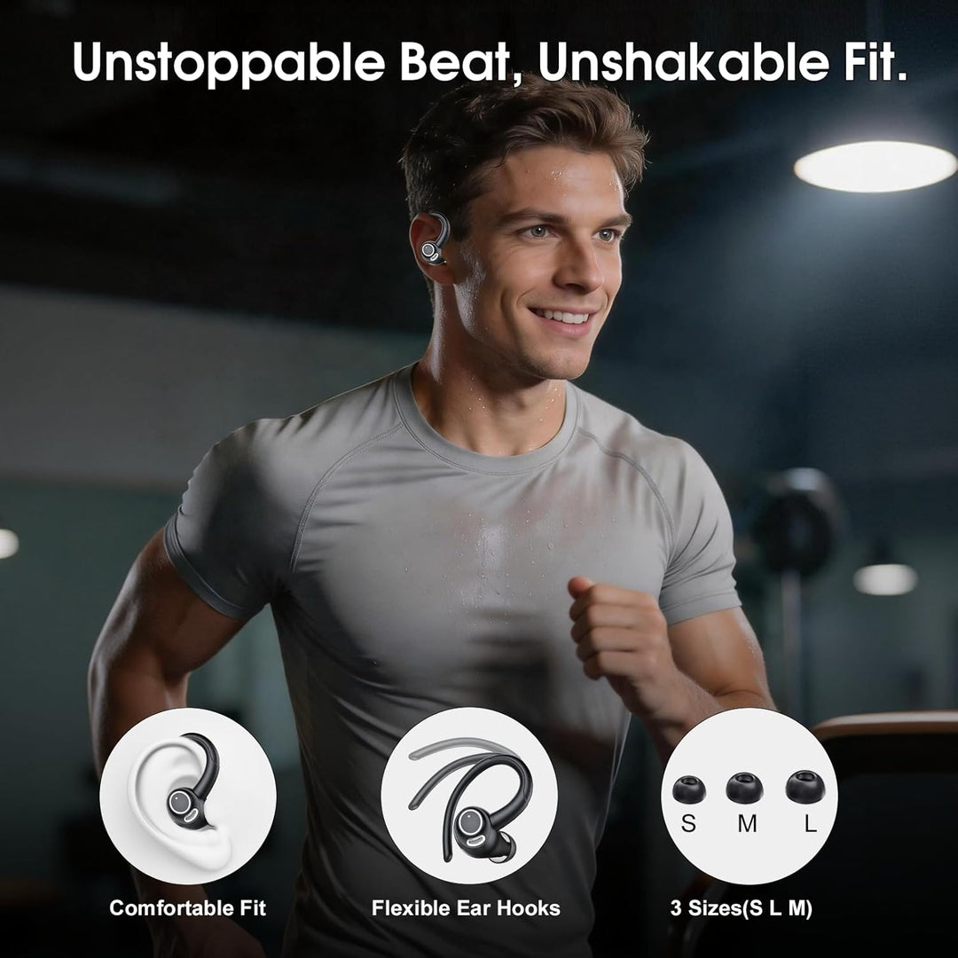 Bluetooth Kopfhörer Sport, in Ear Kopfhörer Kabellos Bluetooth 5.3 mit Ohrbügel, Hi-Fi Stereo Sound,