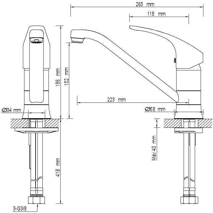 Lenz KELA Küchenarmatur, Niederdruck, chrom