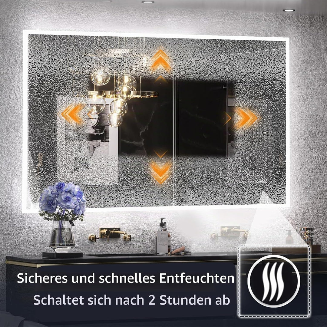 100x70cm LED Spiegel Bad Mit Bluetooth, Badezimmerspiegel Mit Licht, Badspiegel Badezimmer mit Defog
