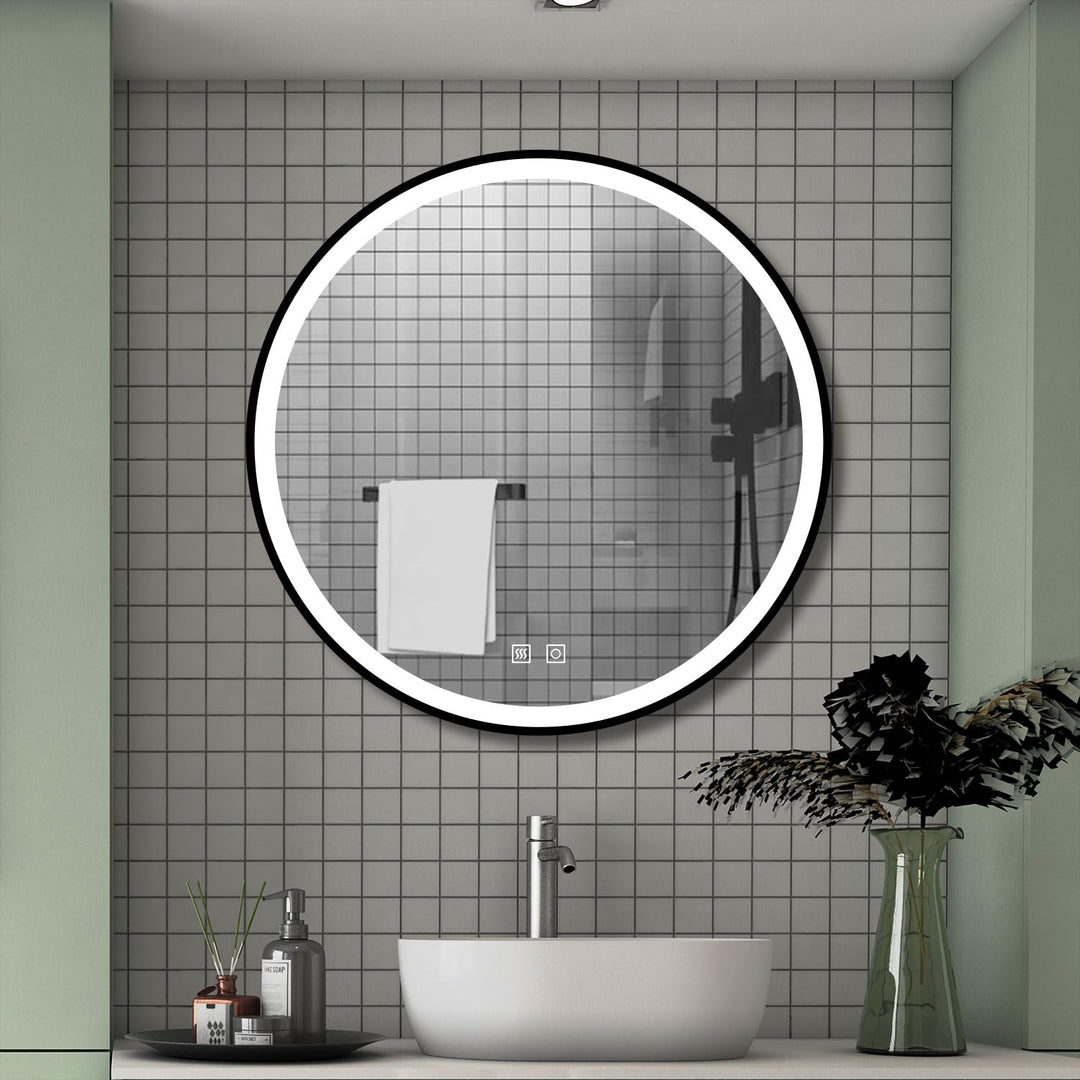 Aica Sanitär Badspiegel Rund 60cm Schwarz Spiegel mit LED Beleuchtung Warm/Neutral/Kaltweiss dimmbar