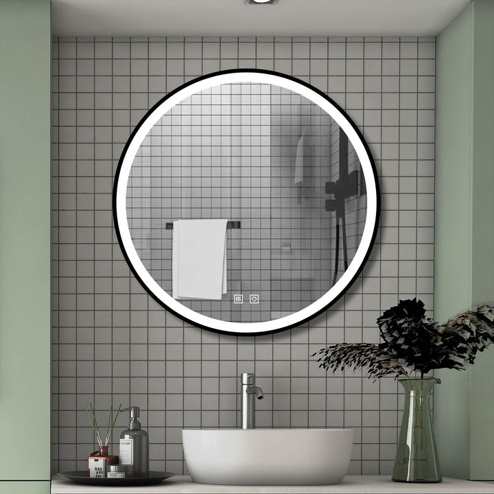 Aica Sanitär Badspiegel Rund 60cm Schwarz Spiegel mit LED Beleuchtung Warm/Neutral/Kaltweiss dimmbar