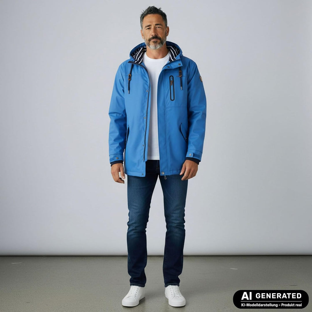 Dry Fashion Herren PU-Parka Lübeck - Regenjacke Herren Wasserdicht Winddicht Reissverschluss Outdoor