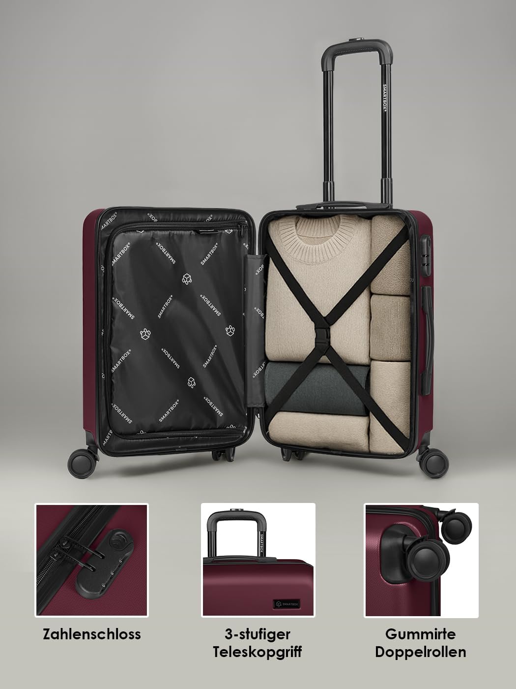 Smartbox Hartschalen Kabinen-Koffer für Damen &amp; Herren | Kleiner Trolley 40 x 23 x 55 cm aus hochwer