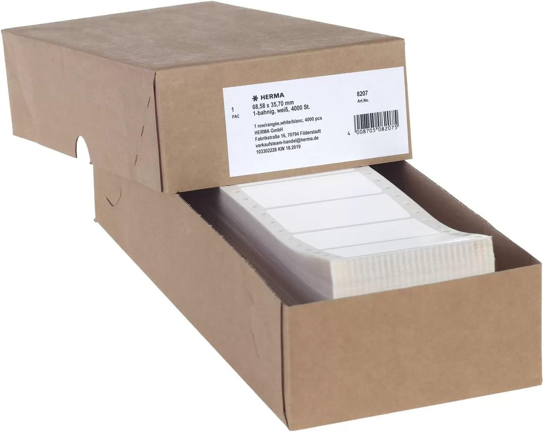 HERMA 8207 Computeretiketten endlos, 68,58 x 35,7 mm, 1-bahnig, 4000 Aufkleber, selbstklebend, Endlo