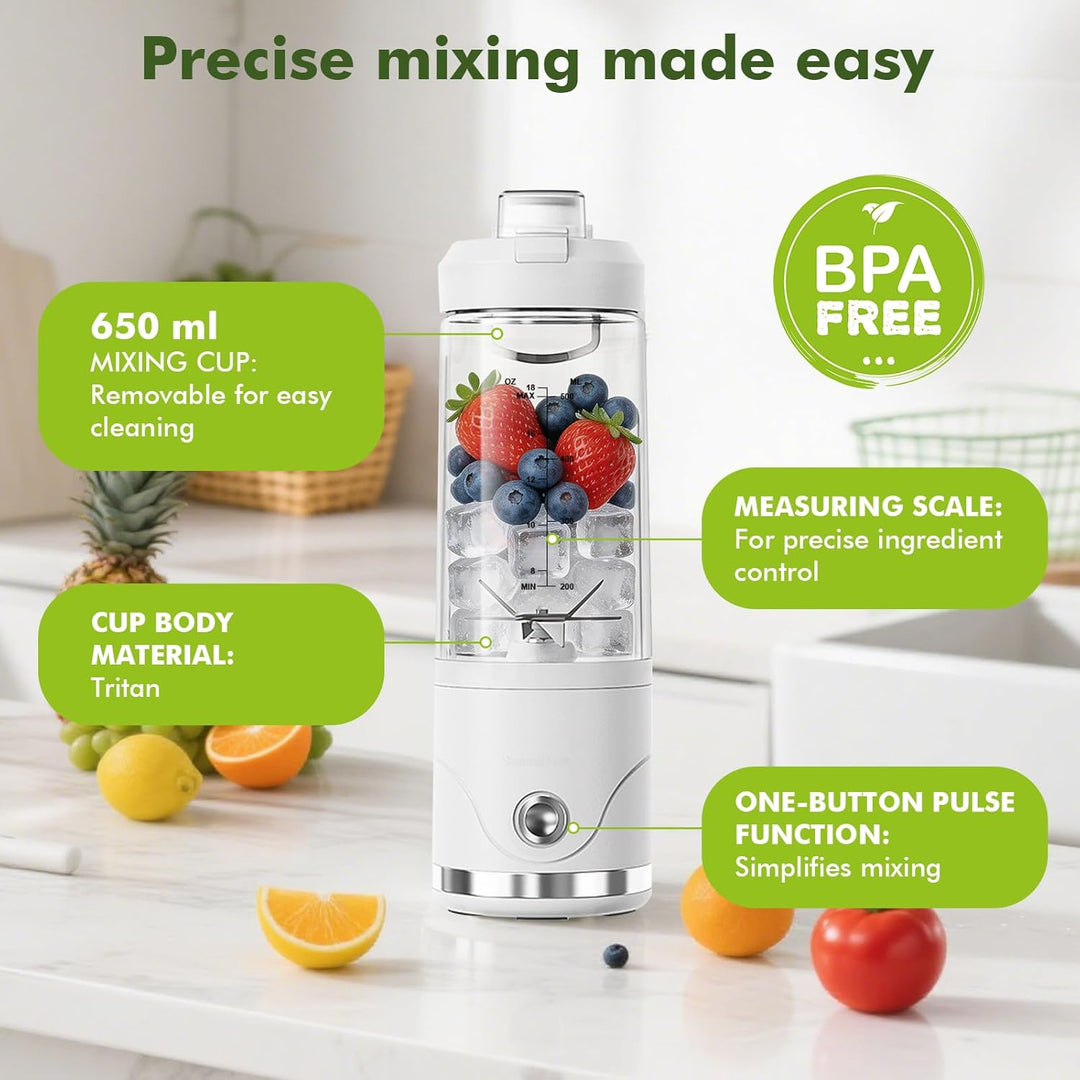 Tragbarer Mixer und Smoothie-Maker, 650ml Elektrischer Mixer Smoothie Maker, 2 Mixmodi und 4000 mAh