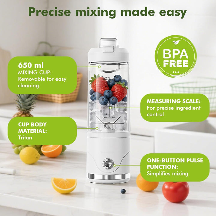 Tragbarer Mixer und Smoothie-Maker, 650ml Elektrischer Mixer Smoothie Maker, 2 Mixmodi und 4000 mAh