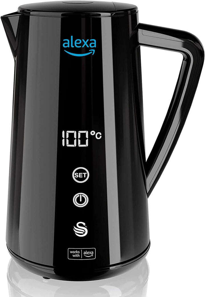Swan Alexa Wasserkocher WIFI Smart Kettle 1,5L, mit Temperatureinstellung, Schwarz, Kabellos, LED-To