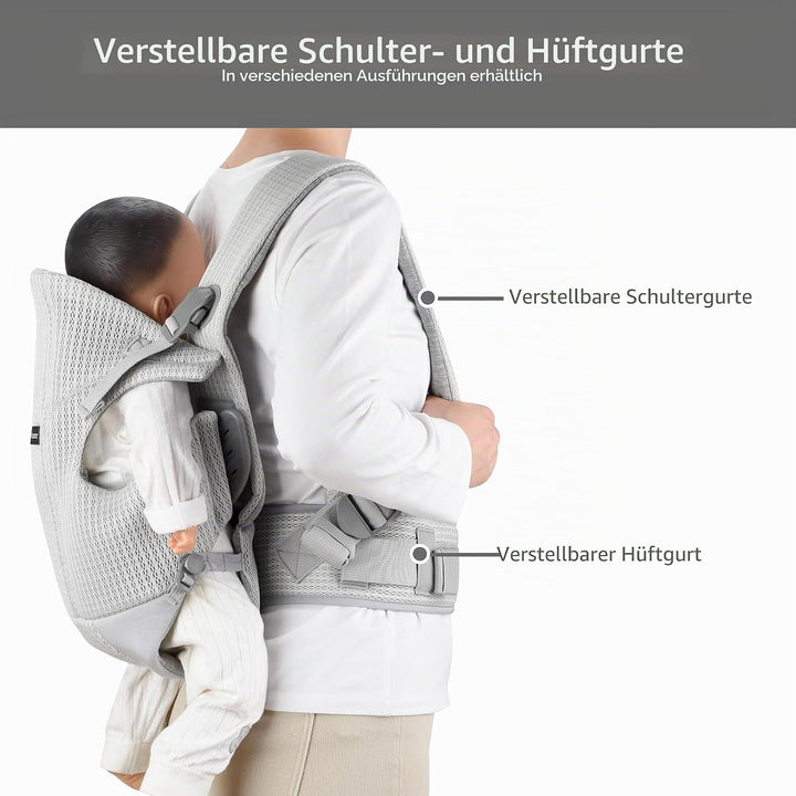 Bebamour Babytrage Vorder und Rückentrage mit 2 Schulterlätzchen,Light Grey, Light Grey