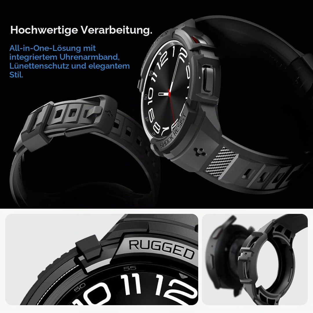Spigen Rugged Armor Pro Hülle mit Armband Kompatibel mit Samsung Galaxy Watch 6 Classic 47mm 2023 -