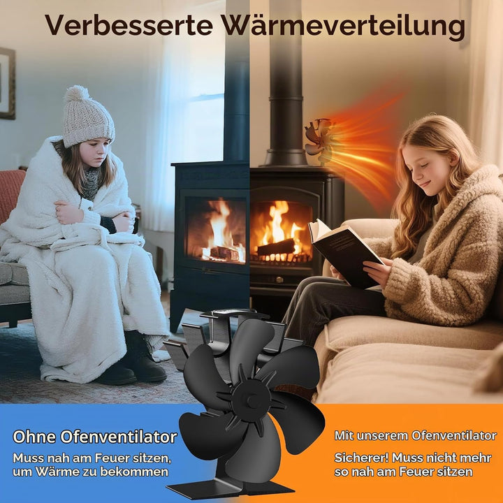 Dancial Kaminventilator,Holzofenventilator Wärmebetrieben, Leiser Öko-Kaminventilator mit 4 Flügeln,