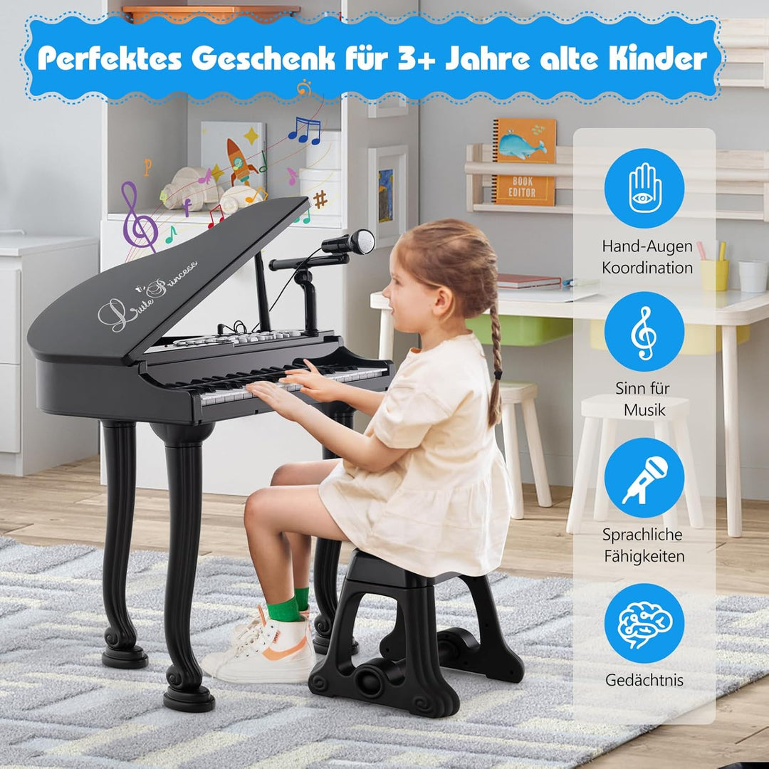 DREAMADE 37 Tasten Keyboard Kinder, mini E-Piano mit Hocker & Mikrofon & 3 Lehrmodi & 8 Rhythmen & A