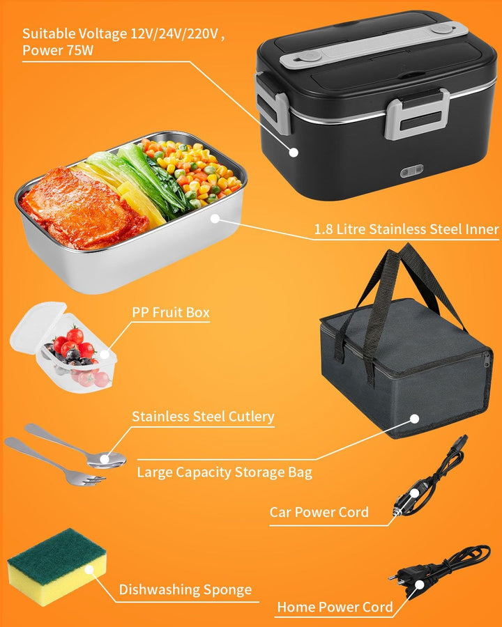 Elektrische Lunchbox, 3-in-1 12/24/220V Thermo Lunch box, 1.8 L Grossbehälter Lunchbox Erwachsene, H
