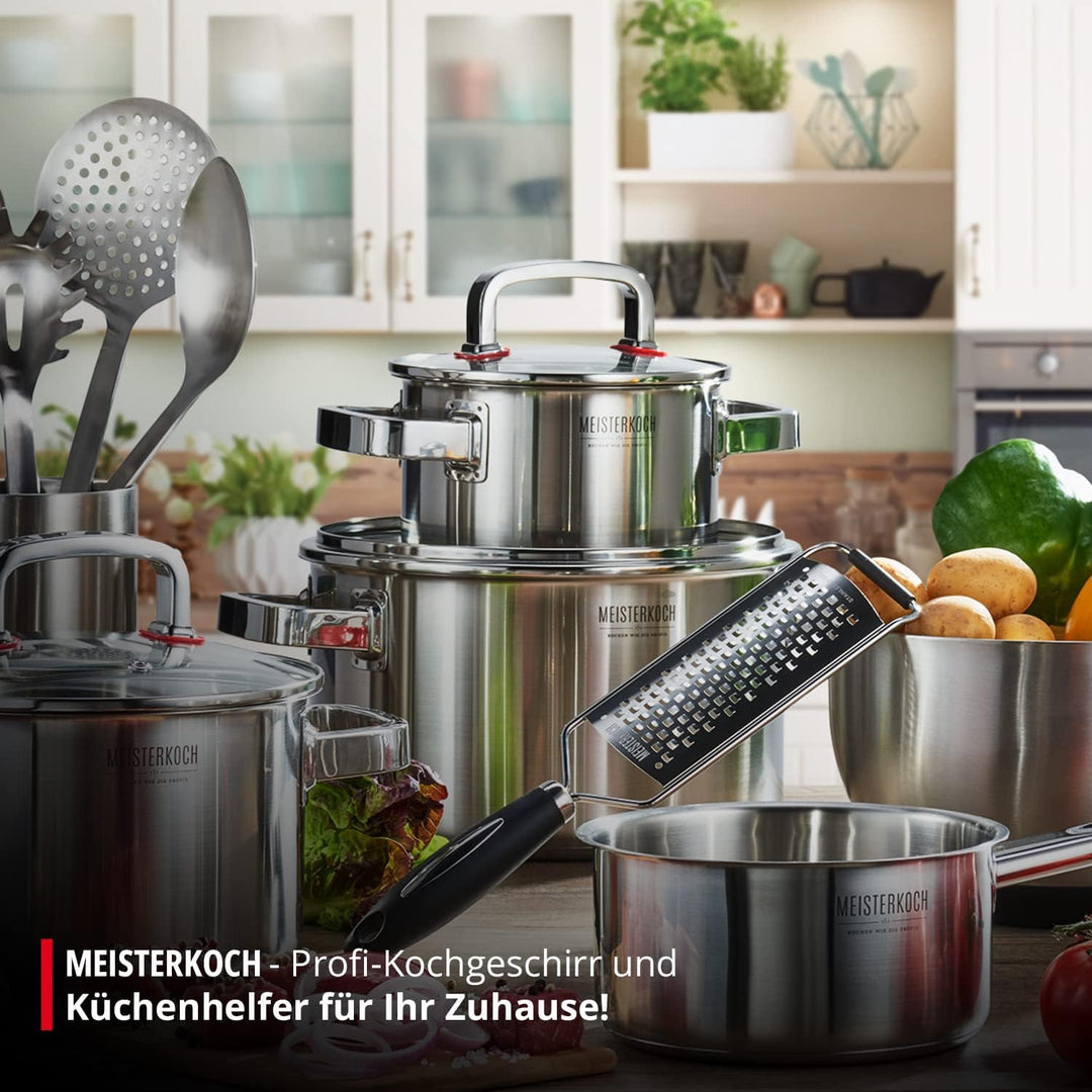 MEISTERKOCH Premium-Topfset aus rostfreiem Edelstahl | Profi-Kochgeschirr 4-teilig inklusive 3 Glasd