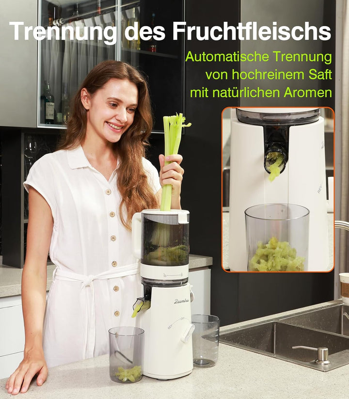 Slow Juicer, Zasmira Neueste Entsafter für Gemüse und Obst mit 120 MM Breitem Einfüllschacht, Hohe S