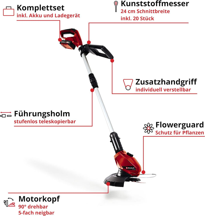 Einhell Akku-Rasentrimmer GE-CT 18 Li Kit Power X-Change (Li-Ion, 18V, Motorkopf drehbar, Flowerguar