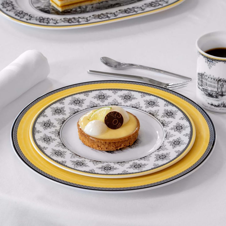 Villeroy und Boch Audun Fleur Speiseteller, 27 cm, Premium Porzellan, Weiss/Grau/Gelb 27 cm Flache P