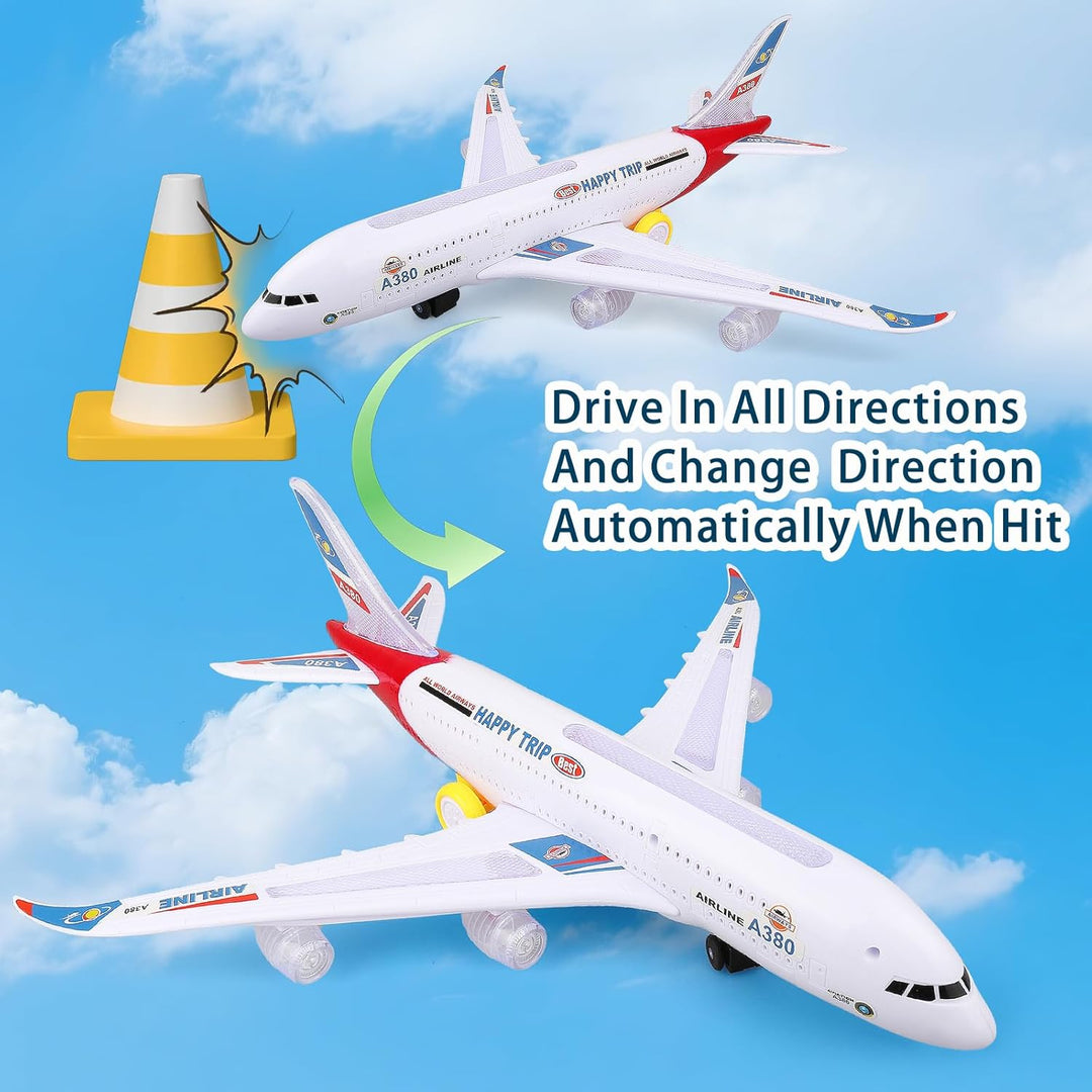 Bump and Go Flugzeug-Spielzeug, realistisches Flugzeugmodell mit 4D-Lichtern und Sound, bewegliches