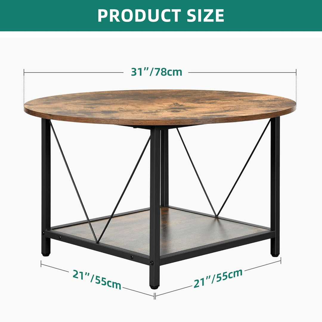YITAHOME Runder Couchtisch, 80x80x46cm Rustikaler Wohnzimmertisch aus Holz für Wohnzimmer mit Ablage