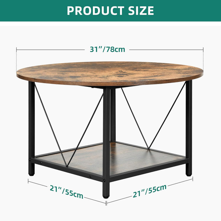YITAHOME Runder Couchtisch, 80x80x46cm Rustikaler Wohnzimmertisch aus Holz für Wohnzimmer mit Ablage