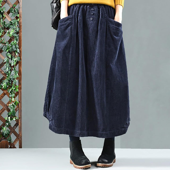 Generisch 2025 Damenrock Winter Cordrock Frauen Midi Lange Röcke Weibliche elastische Taille A-Linie