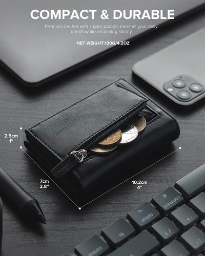 VULKIT Kreditkartenetui RFID-blockierende Pop-Up-Kartentasche aus Echtem Leder mit Geldscheinfach, A