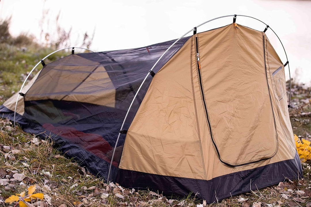 Bushmen Lodger Core Tent Oliv grün-Tunnelzelt mit Moskitonetz für Zwei Personen 250 cm extra lang