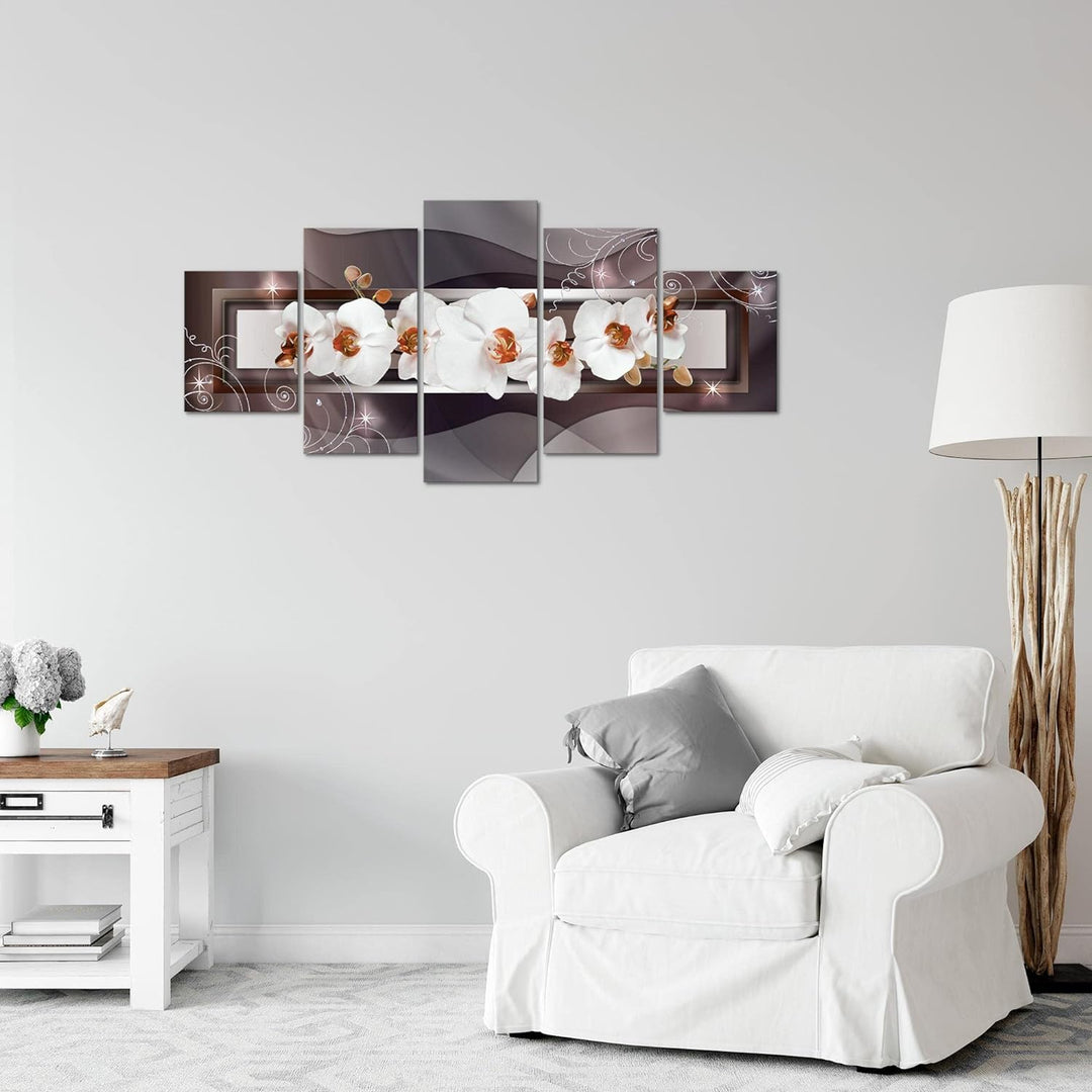 Runa Art Wandbilder Blumen Orchidee 5 Teilig Bild auf Vlies Leinwand Deko Wohnzimmer Abstrakt Braun