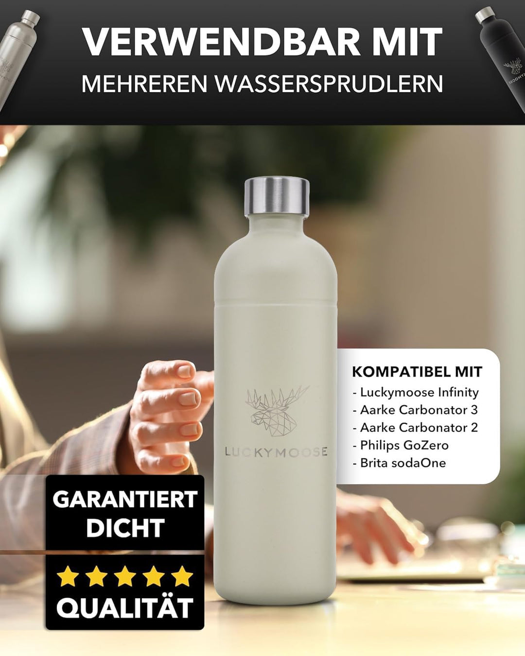 Luckymoose Infinity 4x Edelstahlflaschen Wassersprudler 1,25L – Kompatibel mit der LM Infinity Serie