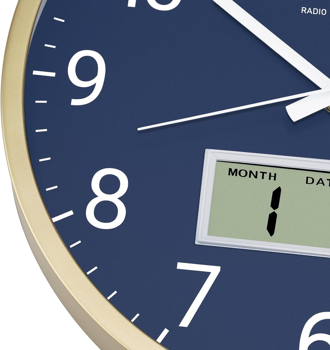 Foxtop Funk-Wanduhr Digital & Analog 30cm mit LCD-Anzeige – Digitale Funkuhr Wanduhr mit Temperatur,