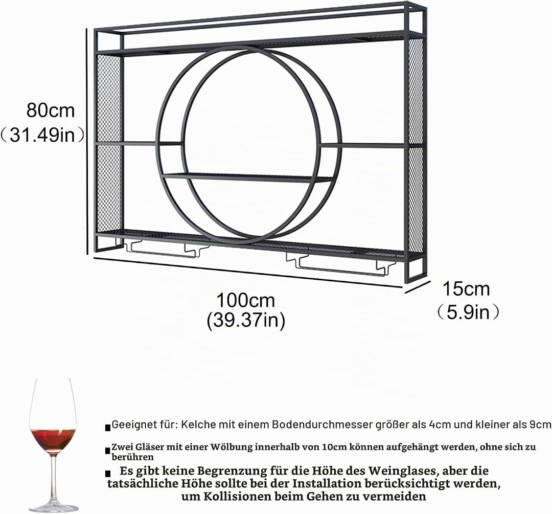 Weinregal Wand Metall Flaschenregal Schmal Wine Rack Bar Regal Wand mit Weinglashalter Getränkeregal