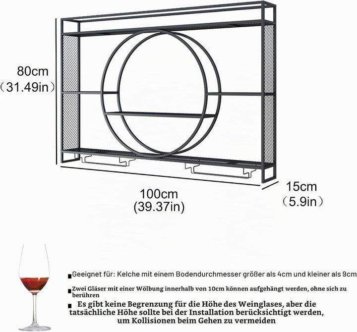 Weinregal Wand Metall Flaschenregal Schmal Wine Rack Bar Regal Wand mit Weinglashalter Getränkeregal