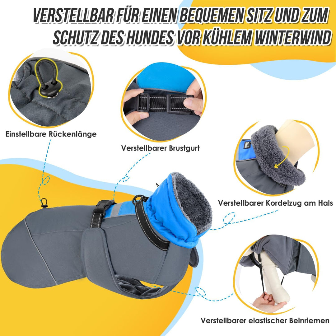 Eyein Hundemantel Winter für Grosse Hunde, Wasserdicht Hundejacke mit warmem Fleecefutter und Halsba
