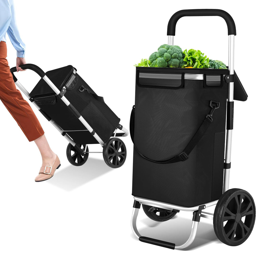 Einkaufstrolley klappbar mit Kühlfach, 40L Kapazität & 40kg Tragkraft | Einkaufswagen mit faltbarem