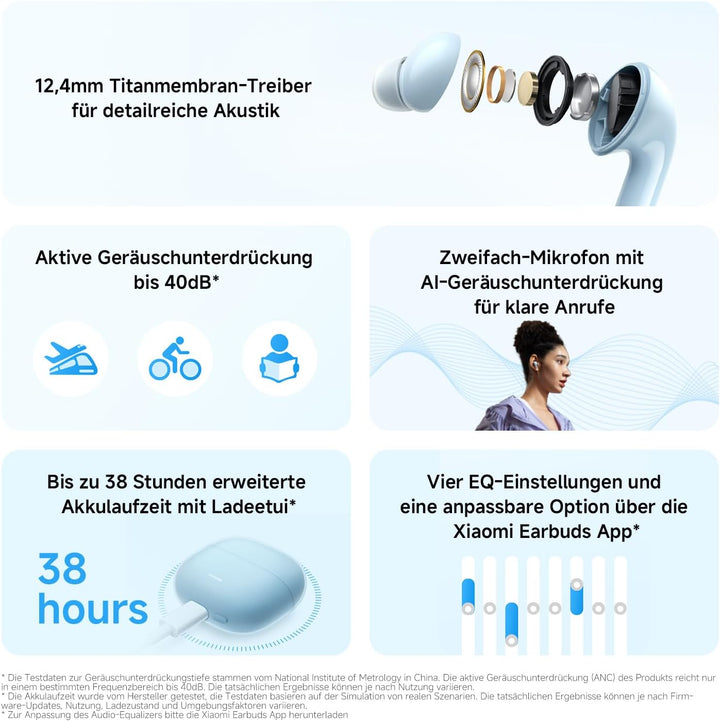 Redmi Buds 6 Lite - In-Ear Kopfhörer, dynamische 40dB Active Noise Cancellation, bis 37 Stunden Akku
