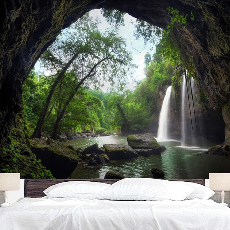 Wandbehang Grün, Wandteppich Natur Wasserfall Wandtuch Dschungel Tapestry Mountains Wandteppich Fels