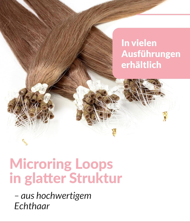 hair2heart Microring Extensions Echthaar glatt - 100 Strähnen 0.5g 40cm 8/1 hellblond asch 40cm 100