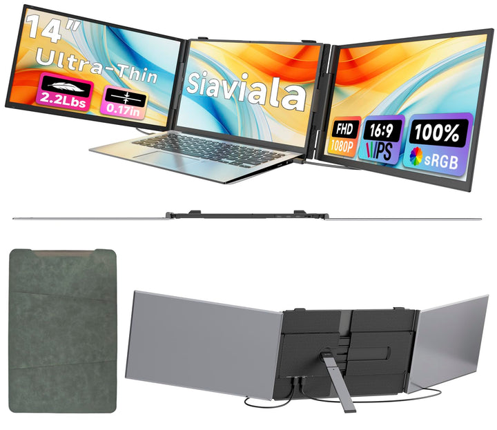 Ultra-dünner Portable Monitor for Laptop, 14” Triple Laptop Bildschirm Extender, 1080P FHD Laptop Sc