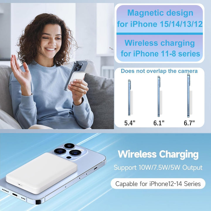 Powerbank für iPhone, Magnetische Wireless Power Bank 10000mAh Schnellladefunktion Ladegerät, Kabell